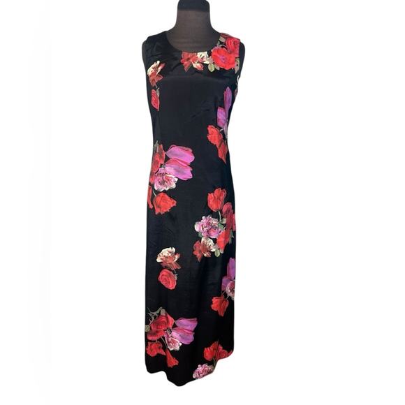 Vtg 90s Floral Feminine Modest Maxi Dress Sz8 Dark Romantic Boho Glam Garden - Picture 1 of 5